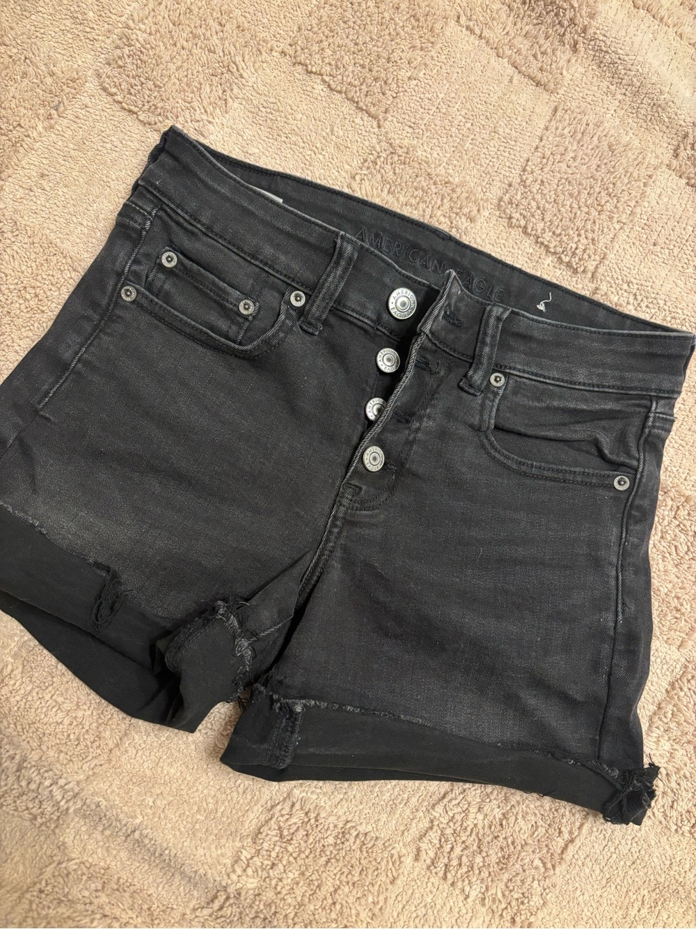 American Eagle Outfitters Black High-Rise Button Fly Shorts